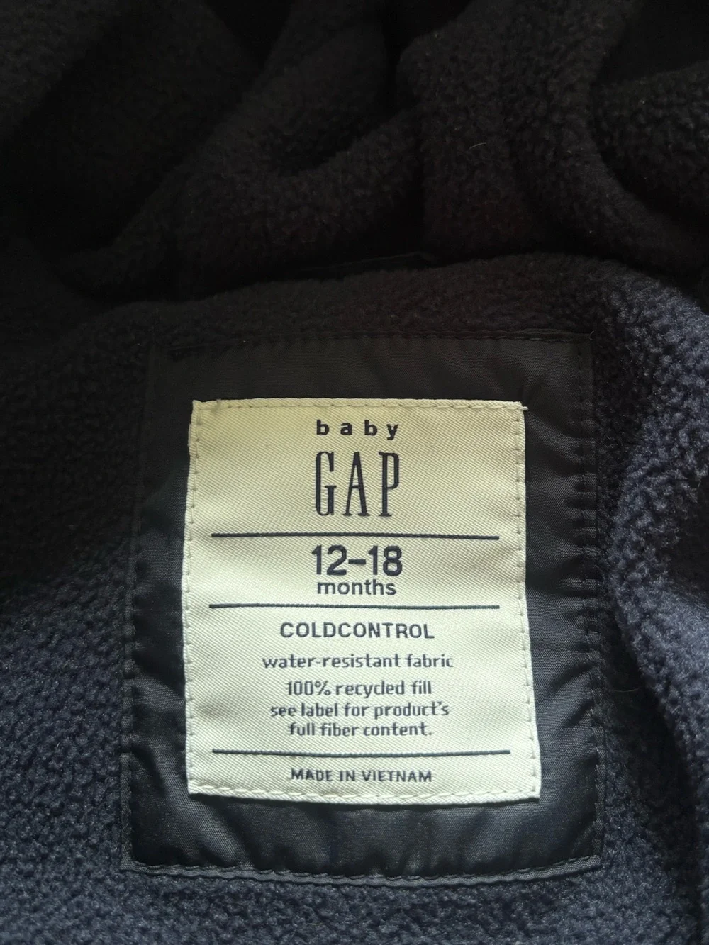 GAP ColdControl Navy Hooded Puffer Jacket Full Zip 12-18 Months